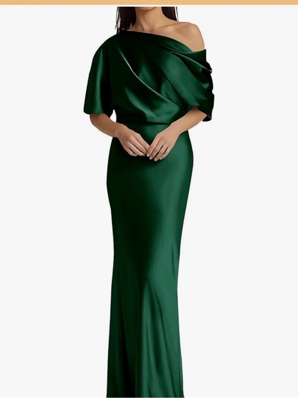 Elegant One-Shoulder Emerald Green Satin Gown